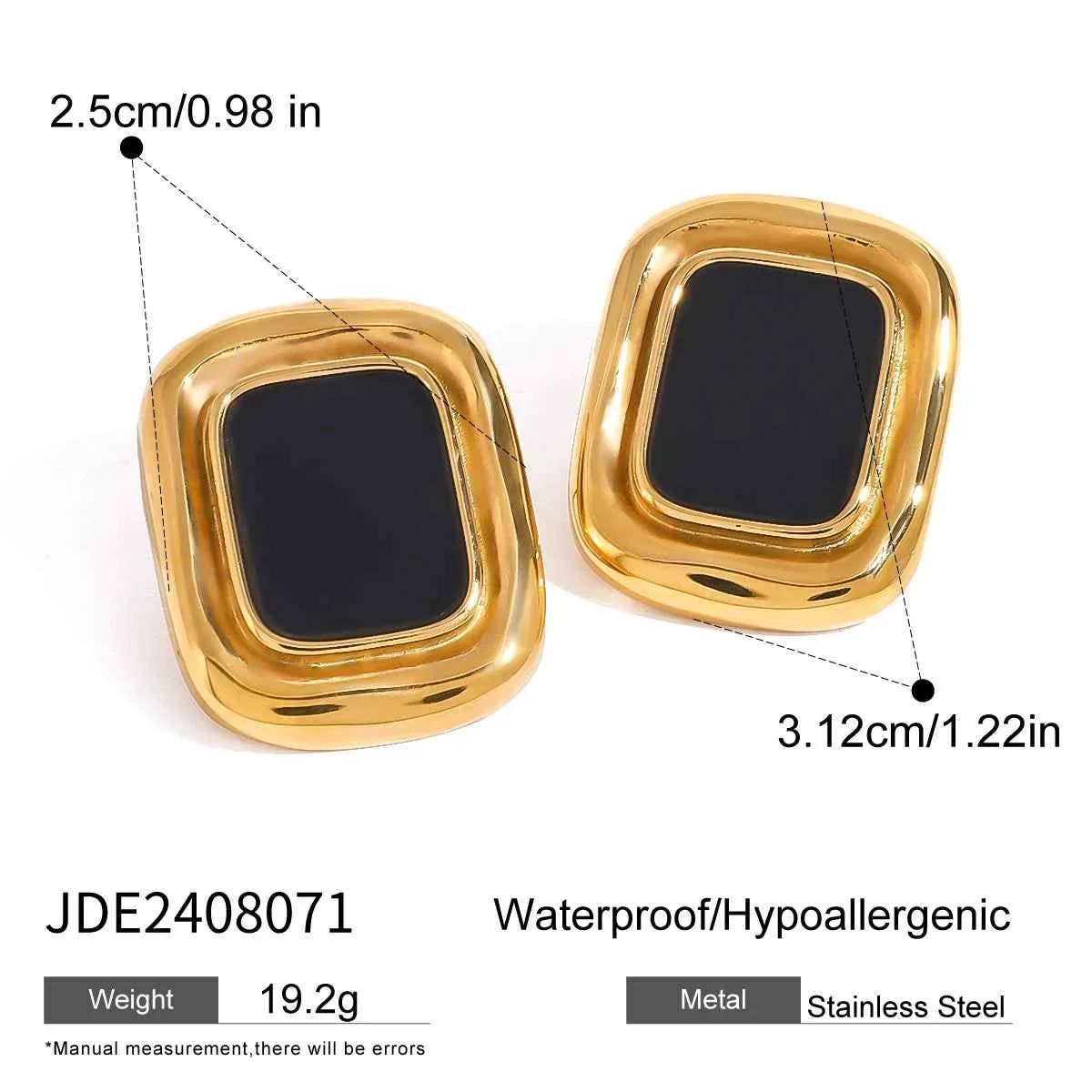 Vintage Stainless Steel Resin Square Stud Earrings