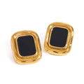 Vintage Stainless Steel Resin Square Stud Earrings