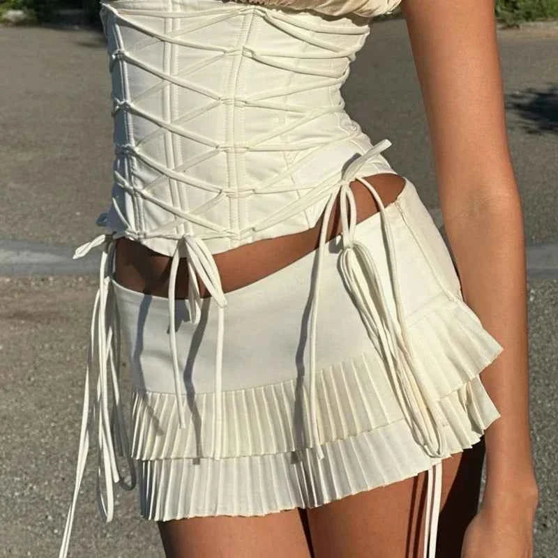 Vintage Tiered Pleated Micro Skirts Women