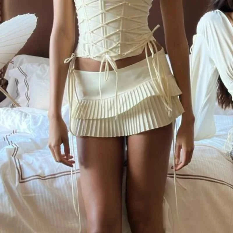 Vintage Tiered Pleated Micro Skirts Women