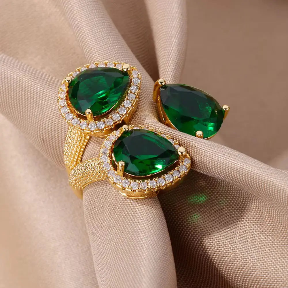 Water Drop Emerald Zircon Ring For Women - electronic accessories