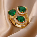 Water Drop Emerald Zircon Ring For Women - Gold / Adjustable Opening - electronic accessories