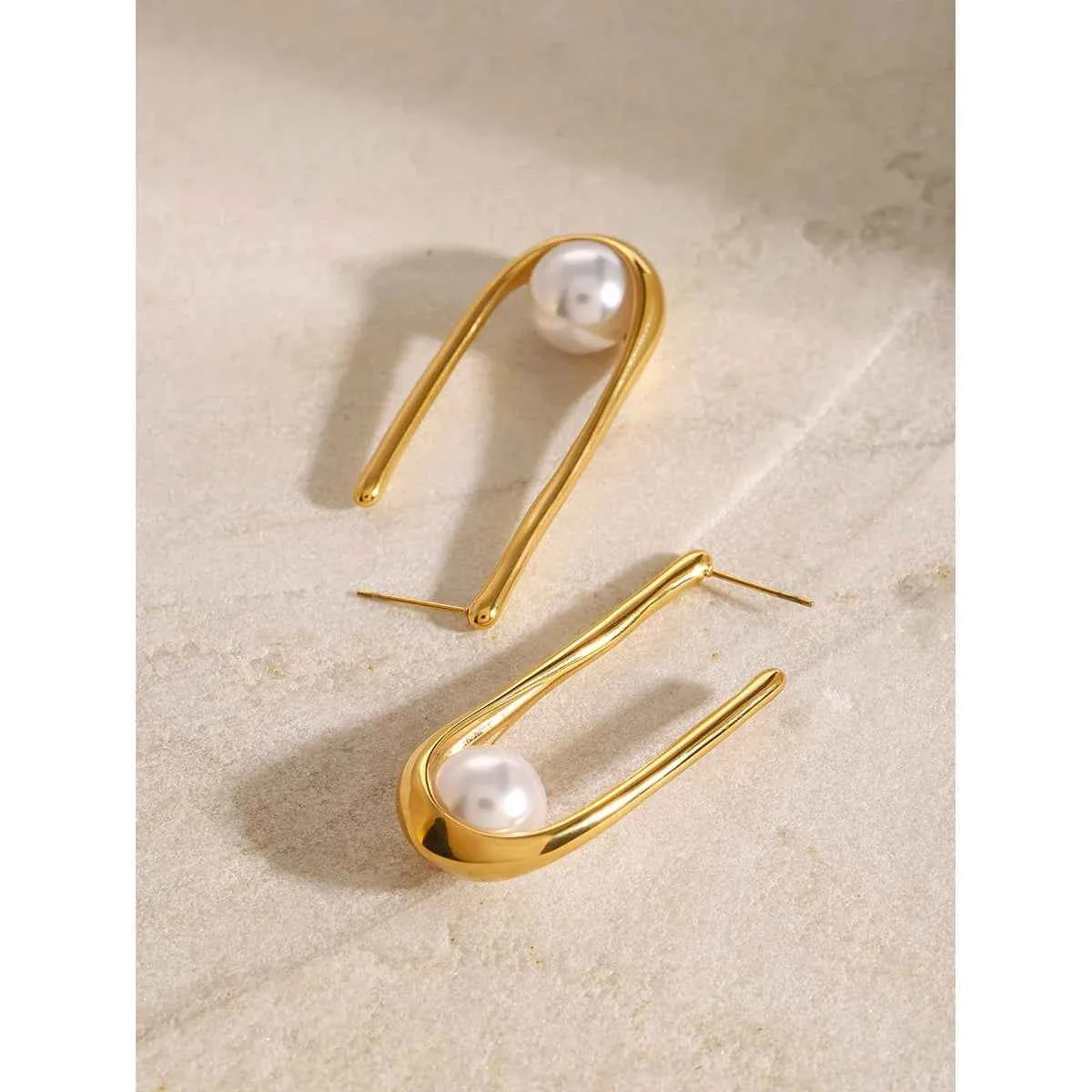Waterproof Minimalist Imitation Pearls Stainless Steel Earrings