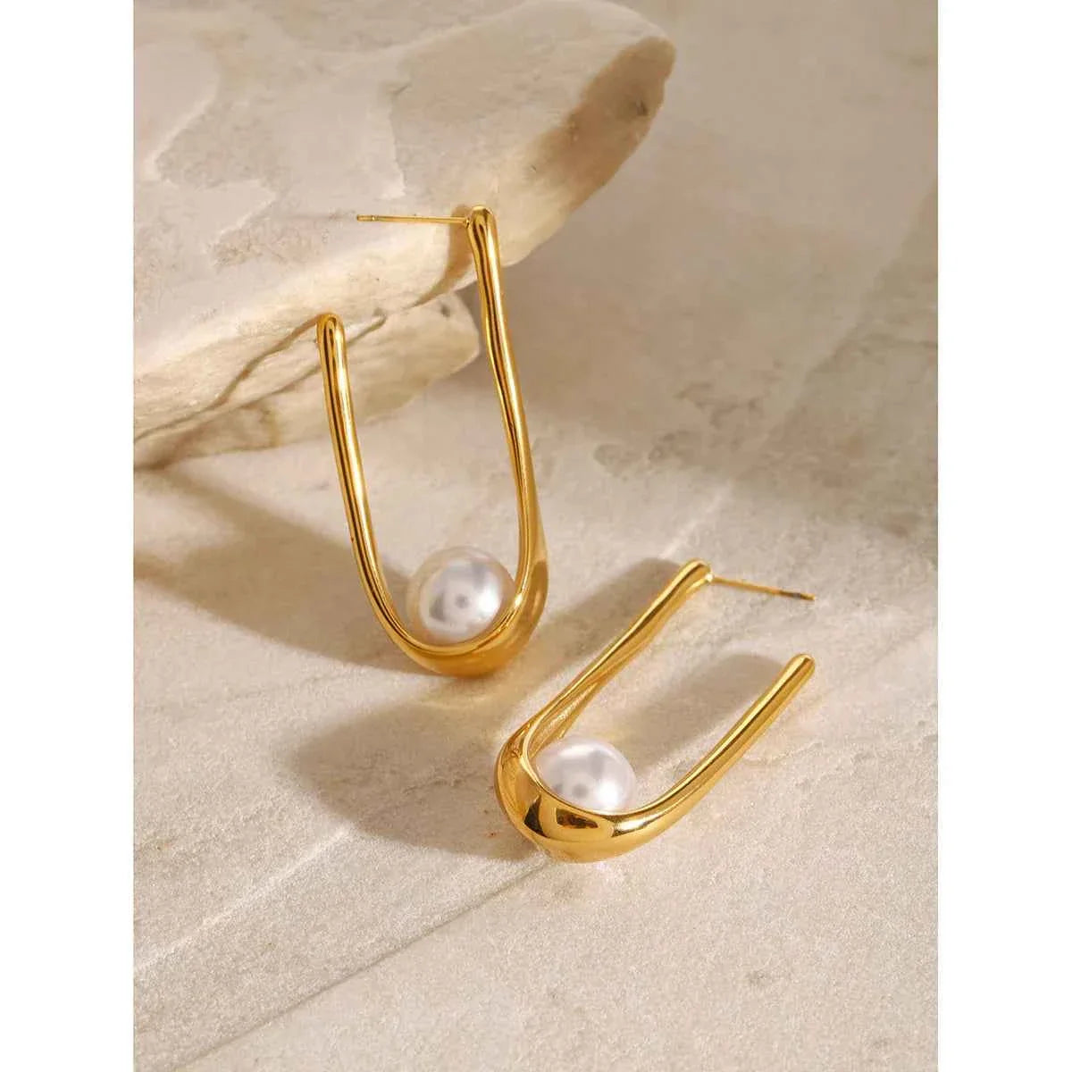 Waterproof Minimalist Imitation Pearls Stainless Steel Earrings