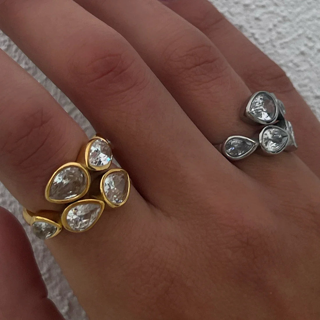 Waterproof Shiny Cubic Zirconia Exquisite Stainless Steel Chic Open Ring