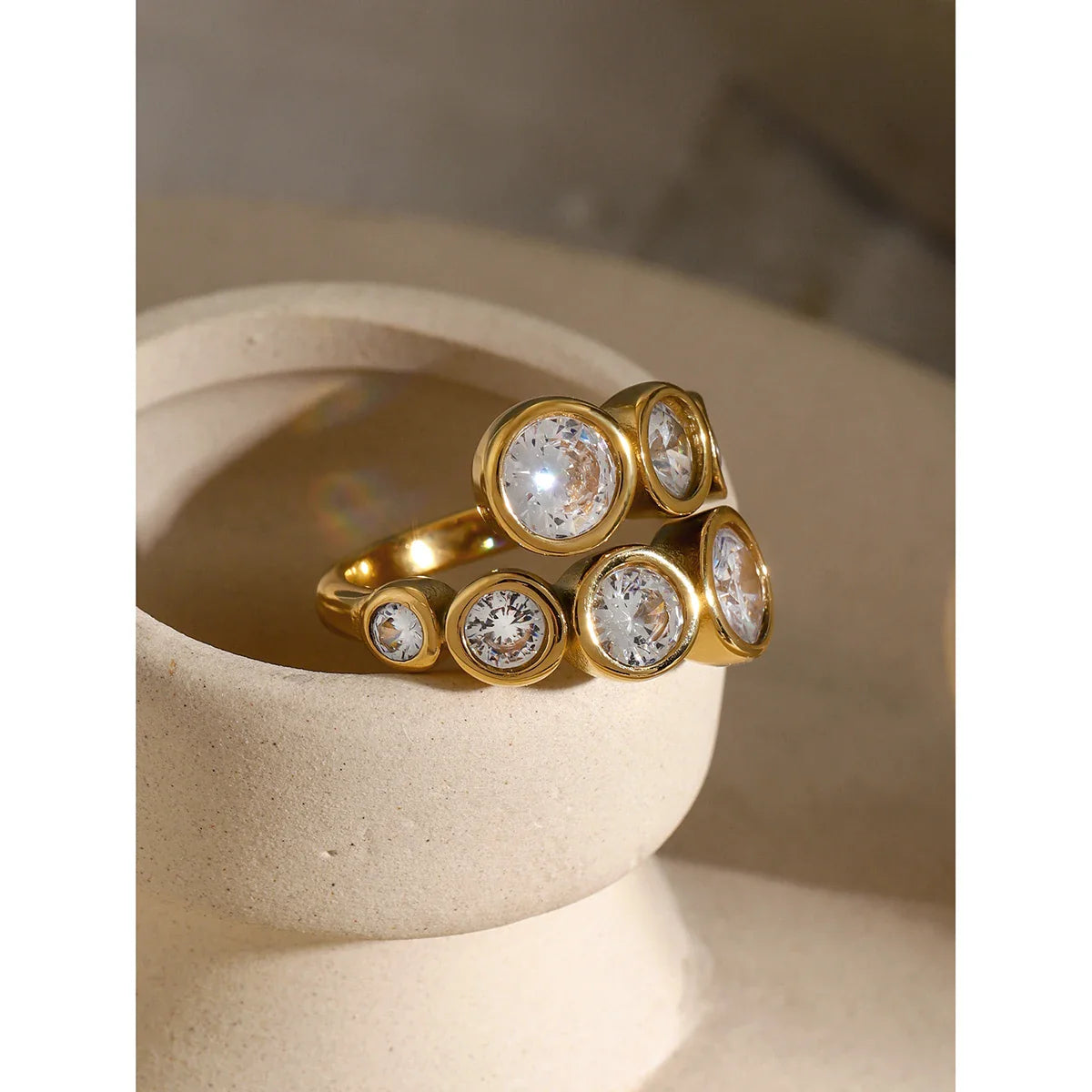 Waterproof Shiny Cubic Zirconia Exquisite Stainless Steel Chic Open Ring