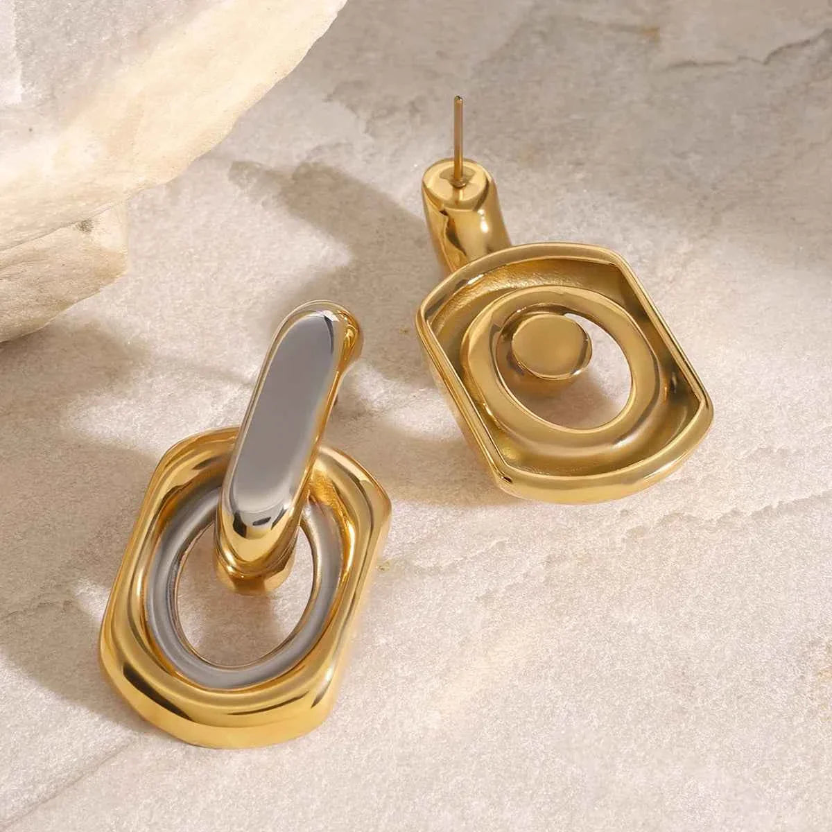 Waterproof Stainless Steel Silver Gold Mixed Color Earrings