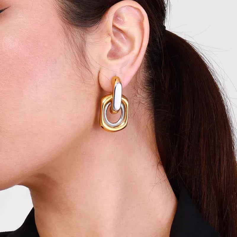 Waterproof Stainless Steel Silver Gold Mixed Color Earrings