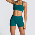 Teal 2pcs yoga set gym suits with black speckles for women