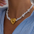 White Crushed Stone Hammer Pattern Heart Shaped Pendant Necklace Stainless Steel - JDN0303001