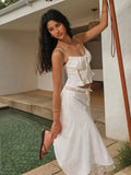 White Dress Set Women 2pcs Matching Skirt Spaghetti Strap Top