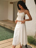 White Dress Set Women 2pcs Matching Skirt Spaghetti Strap Top