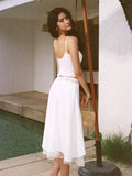 White Dress Set Women 2pcs Matching Skirt Spaghetti Strap Top