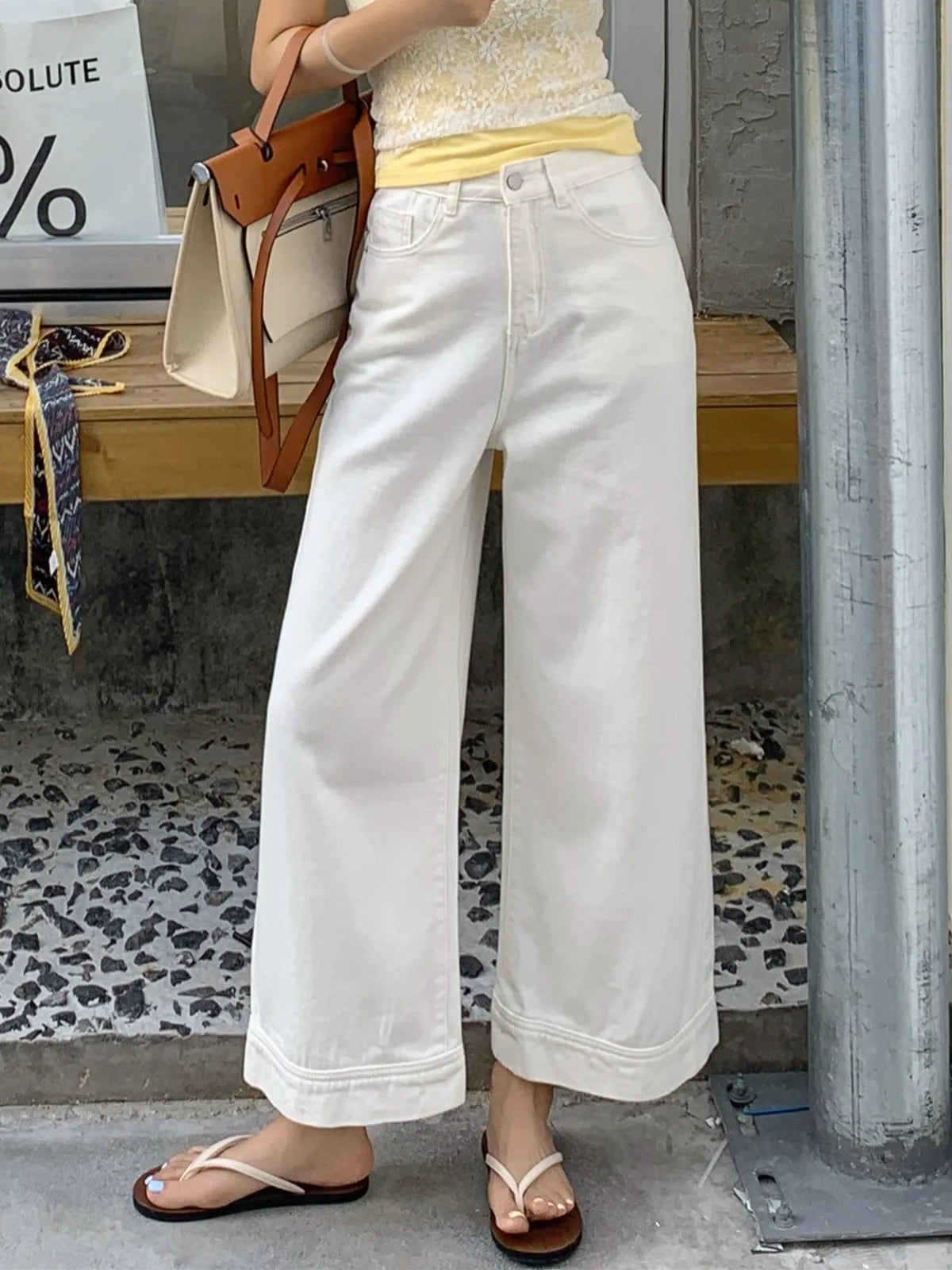 White High Waist Ankle-length Jeans Women Vintage Loose Straight Denim - WHITE / S