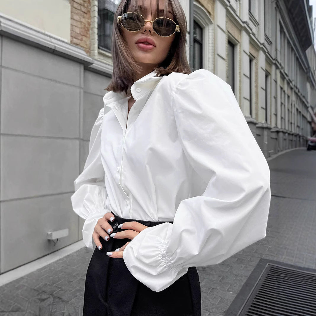 White Loose Puff Sleeves Shirt Women’s Top - electronic accessories