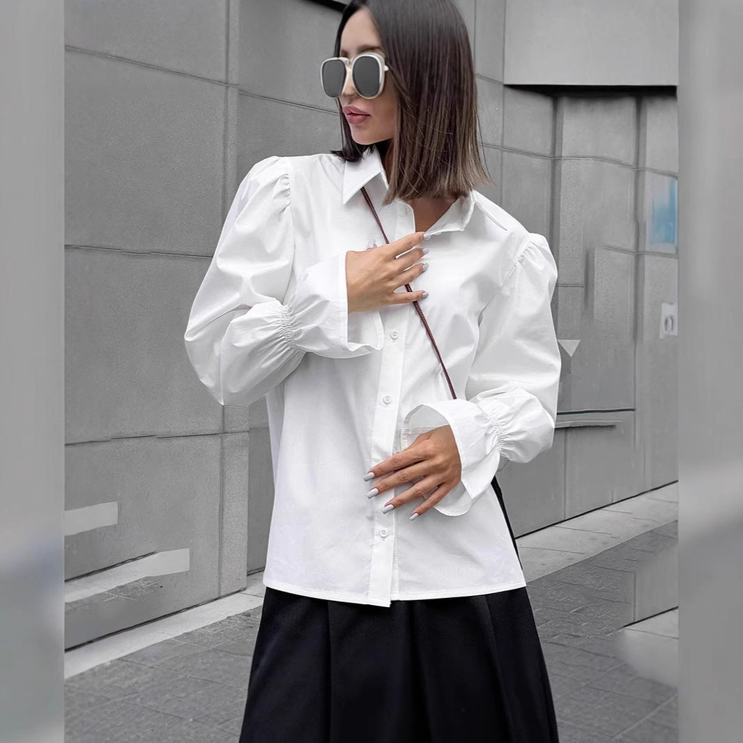 White Loose Puff Sleeves Shirt Women’s Top - L - electronic accessories