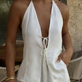 White Shorts Two Piece Women Sleeveless Top Slim Set