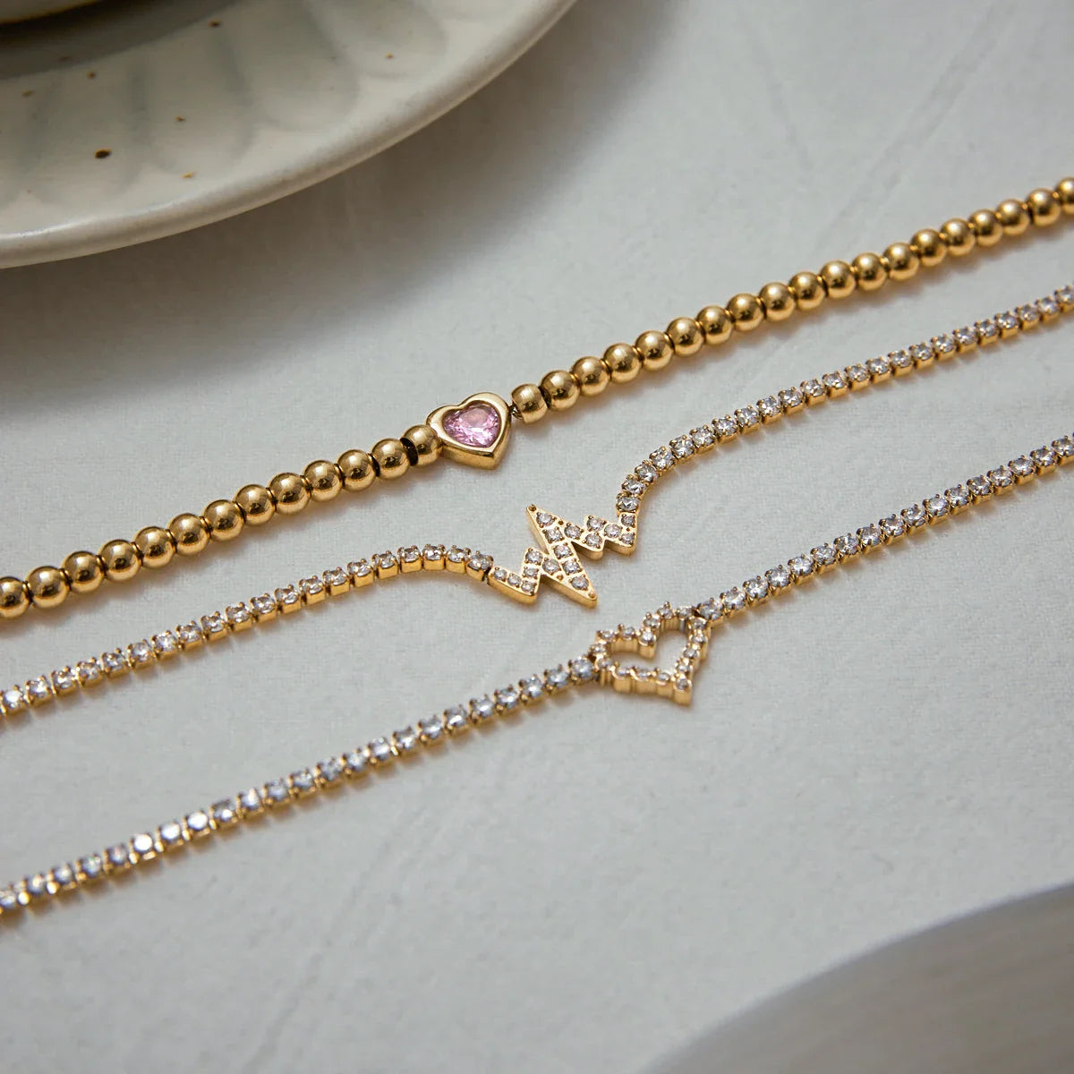 White Zircon Heart Hollow Bracelet Stainless Steel Waterproof