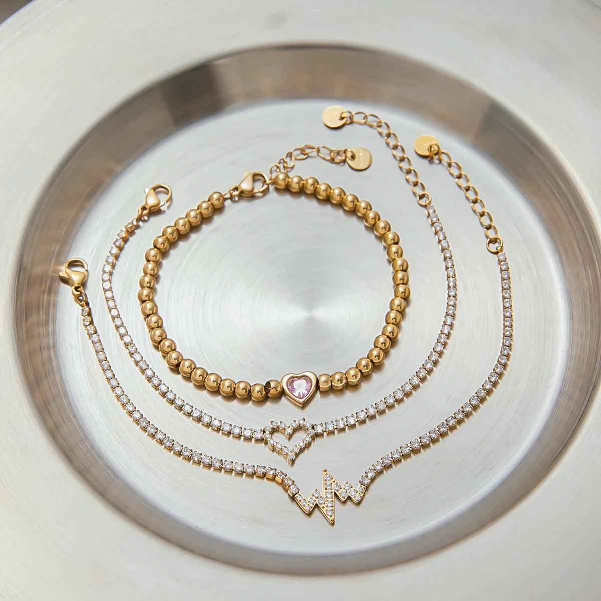 White Zircon Heart Hollow Bracelet Stainless Steel Waterproof