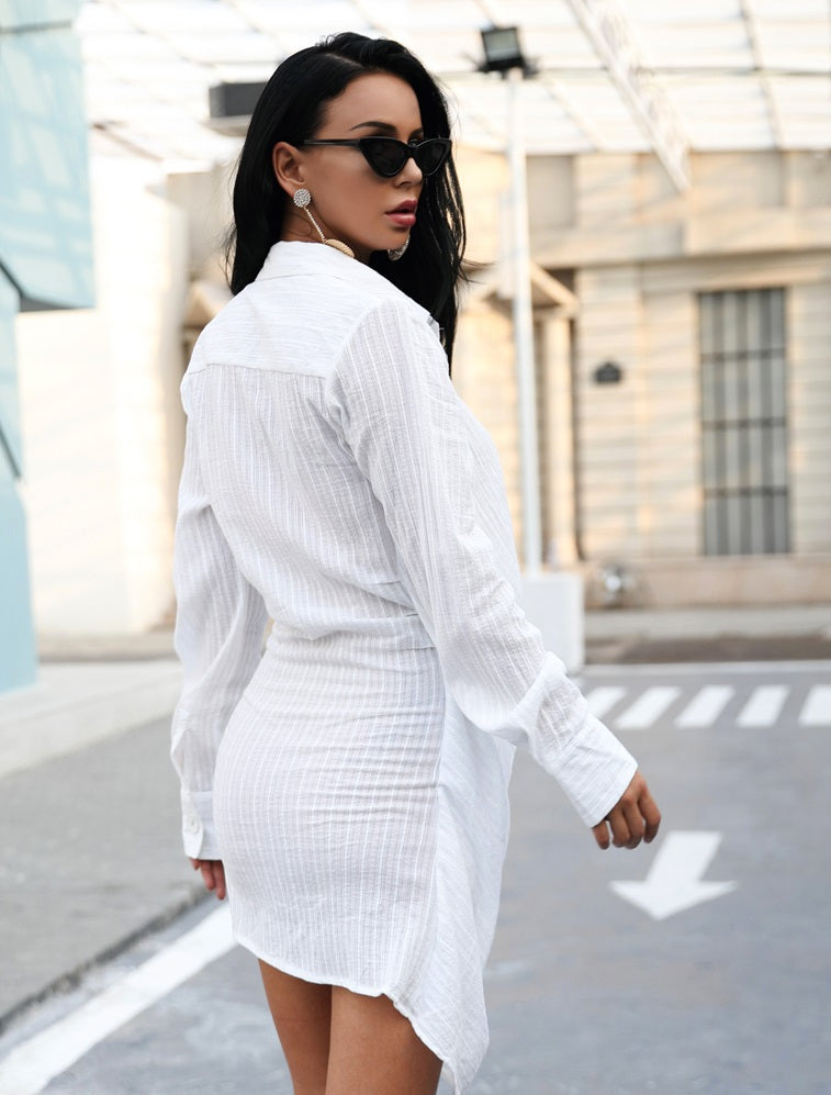 Kendra White Shirt Dress - Norellé