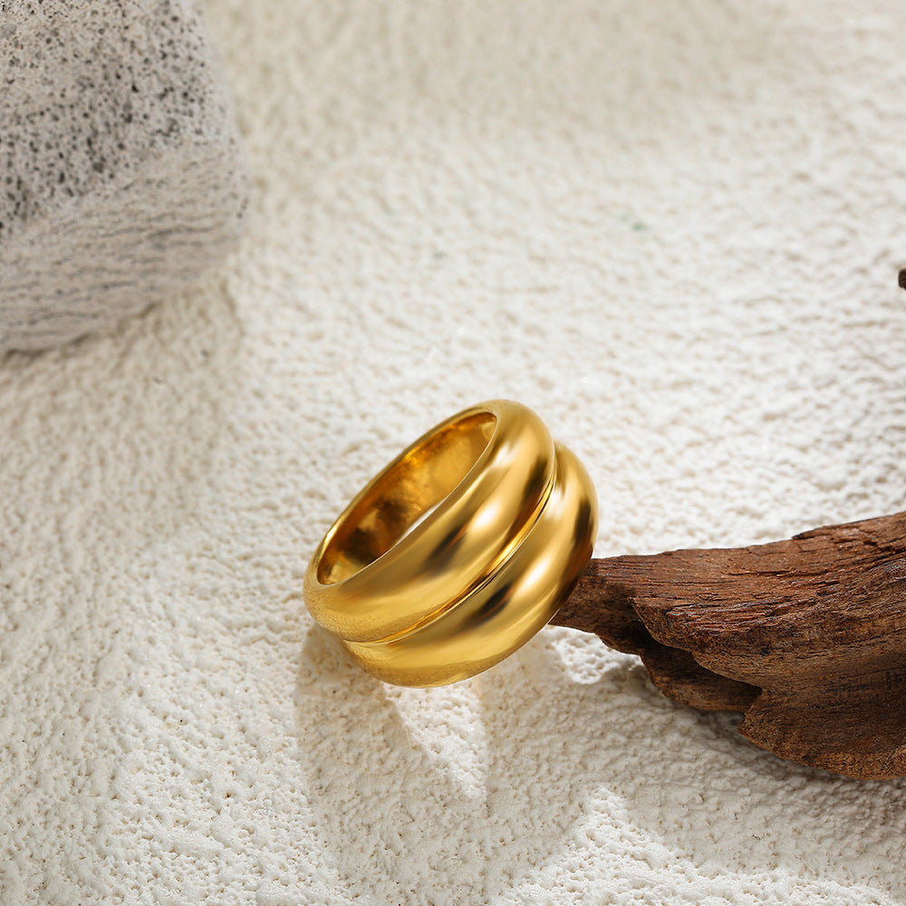 Wide-brimmed Double Layer Simple Textured Women’s Ring - electronic accessories