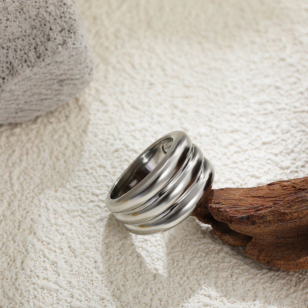 Wide-brimmed Double Layer Simple Textured Women’s Ring - T3025 / No 6 - electronic accessories
