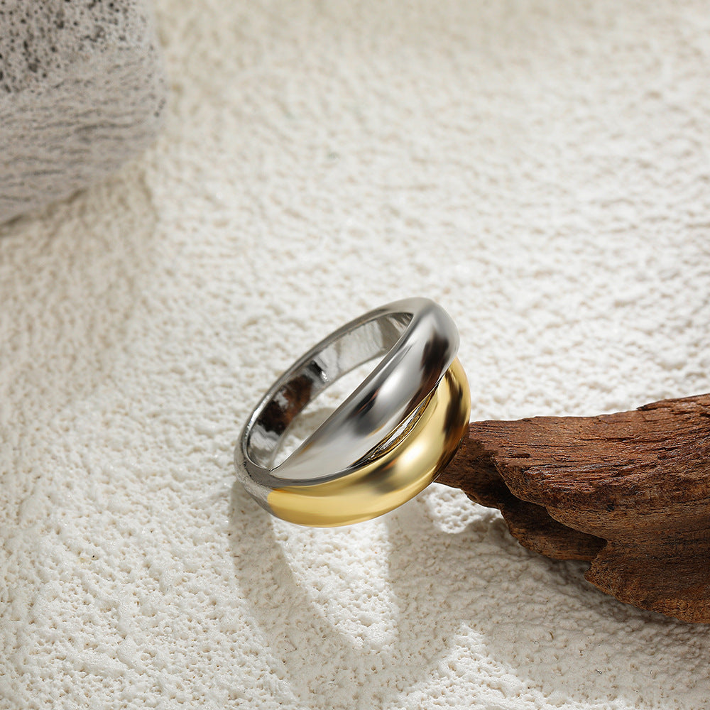 Wide-brimmed Double Layer Simple Textured Women’s Ring - T304 / No 6 - electronic accessories