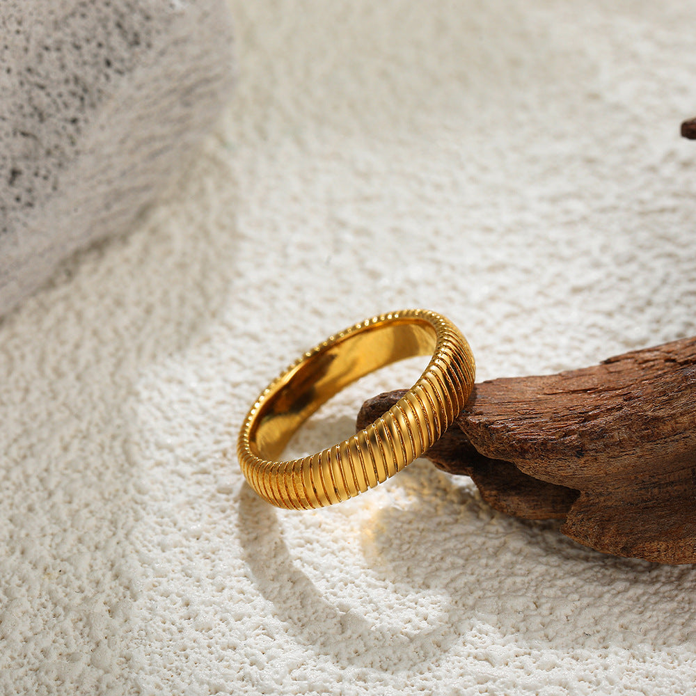 Wide-brimmed Double Layer Simple Textured Women’s Ring - T305 / No 6 - electronic accessories