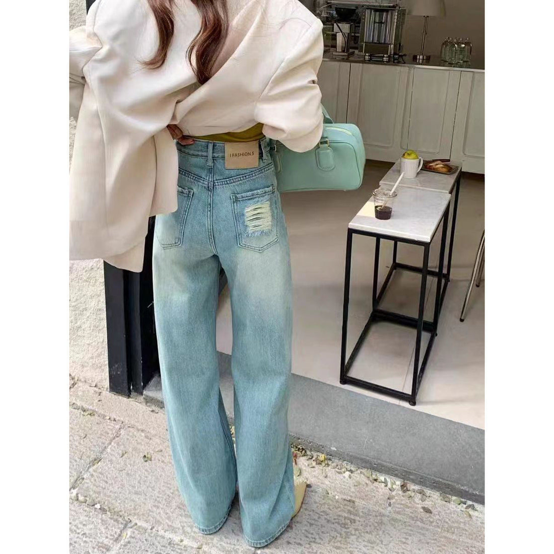 Wide-leg Loose Drape Mopping Pants High Waist Women’s Straight Denim Trousers - electronic accessories