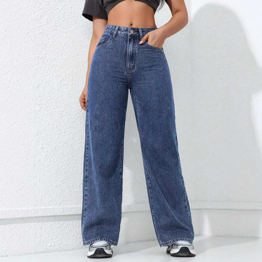 Wide Leg Pants Jeans Women Vintage Denims High Waist - DEEP BLUE / XS