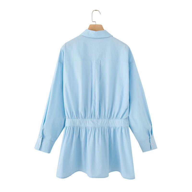 Wide Pleated Design Shirt Short Dress - Other