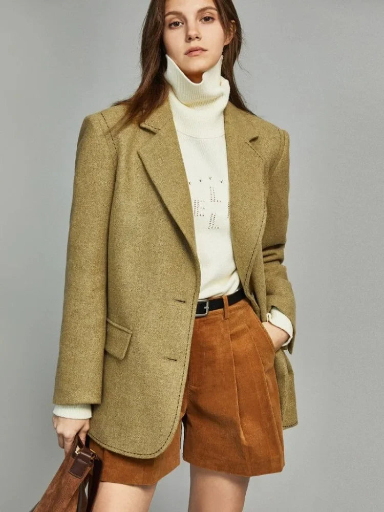 Winter Vintage Blazers Suit Collar Button Loose - Khaki / S