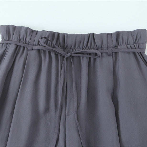 With Belt Paper Bag Type Draping Casual Trousers - Other