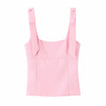 Woman Elegant High Street Solid Side Zipper Slim Tops - pink / S