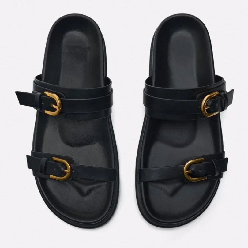 Woman Flat Slingback Shoes Female Summer Straps Round Toe