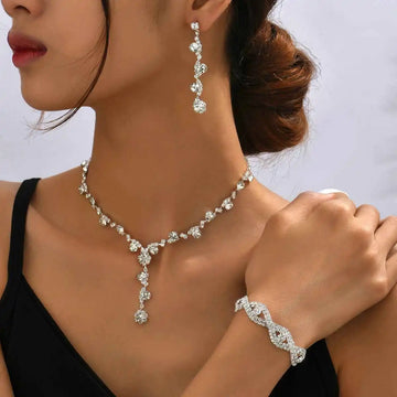 Fashion Crystal Necklace Ear Stud Bracelet Jewelry Accessories - Norellé