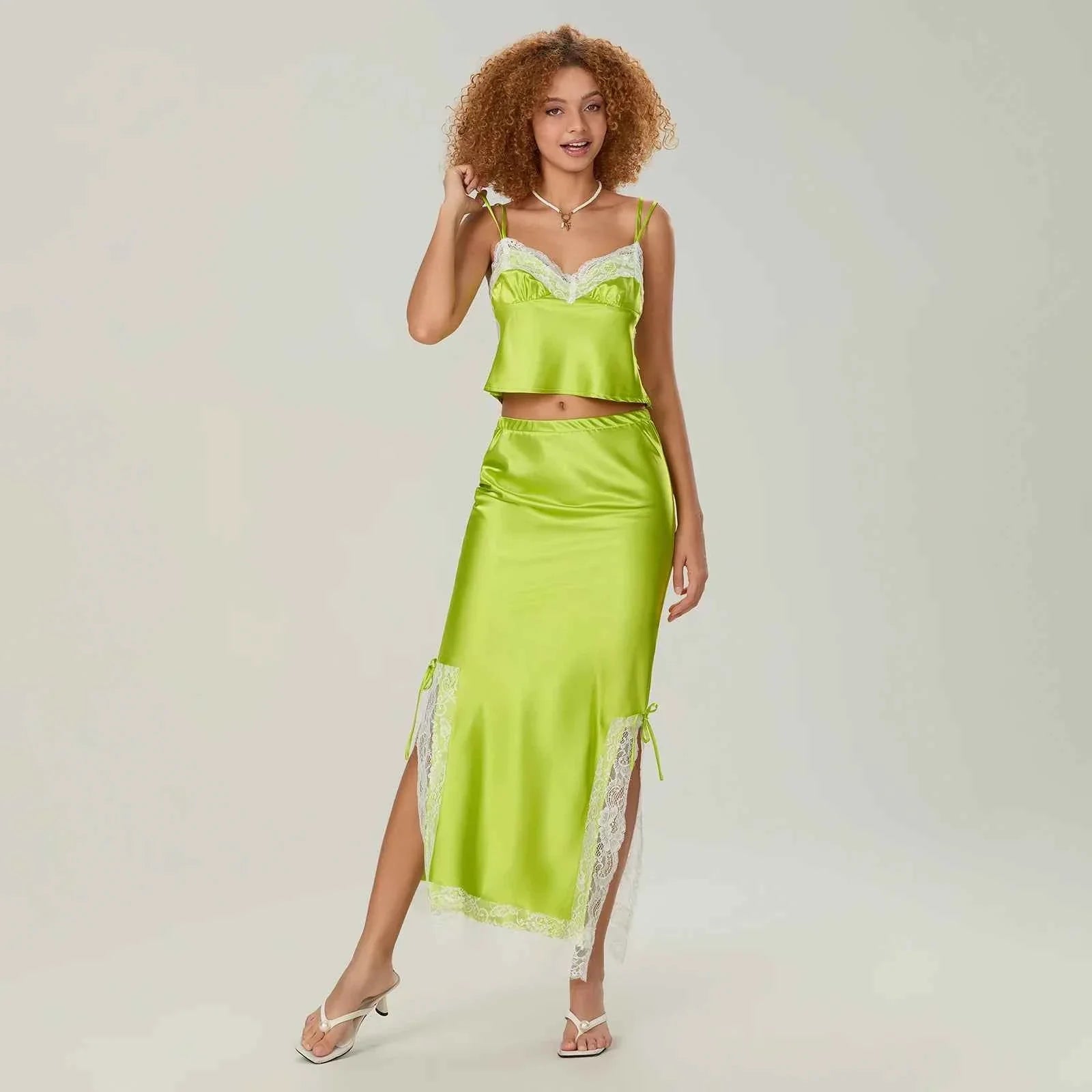 Women 2 Pieces Satin Suit