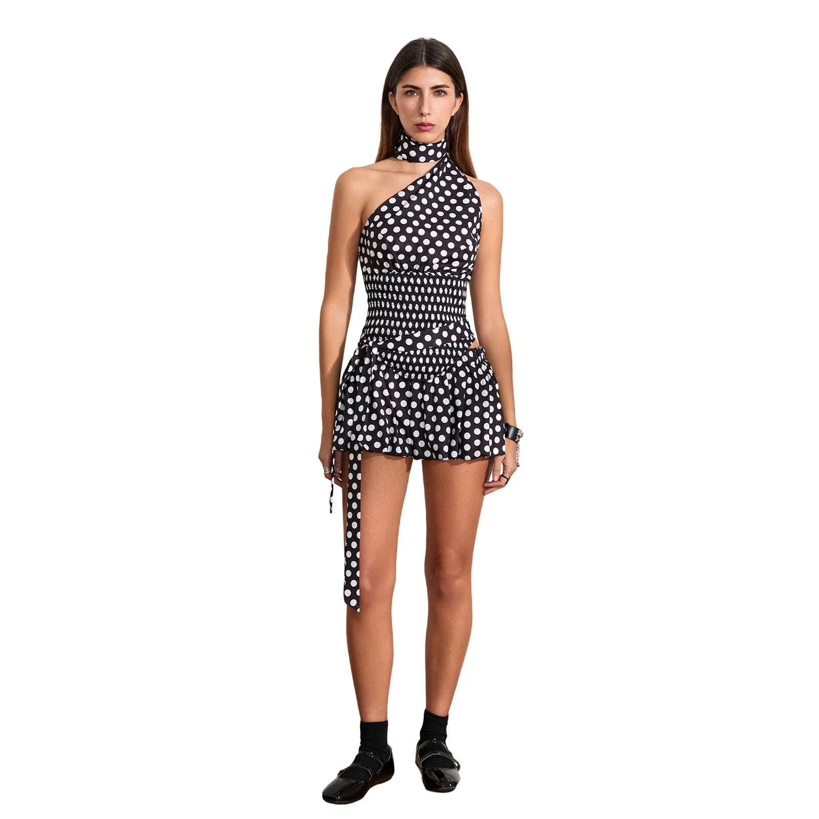 Women 2 Pieces Sets Tie-up Halterneck Backless Vest with Low Waist Bubble Skirt - black / L