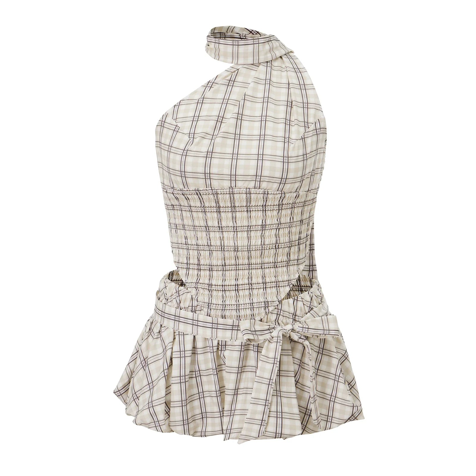 Women 2 Pieces Sets Tie-up Halterneck Backless Vest with Low Waist Bubble Skirt - Light Grey / L