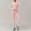 Women 2Pieces Long Sleeves Sports Shirt Suit Gym Set - Peach Pink 1 / M / CHINA