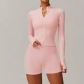 Women 2Pieces Long Sleeves Sports Shirt Suit Gym Set - Peach Pink 2 / M / CHINA