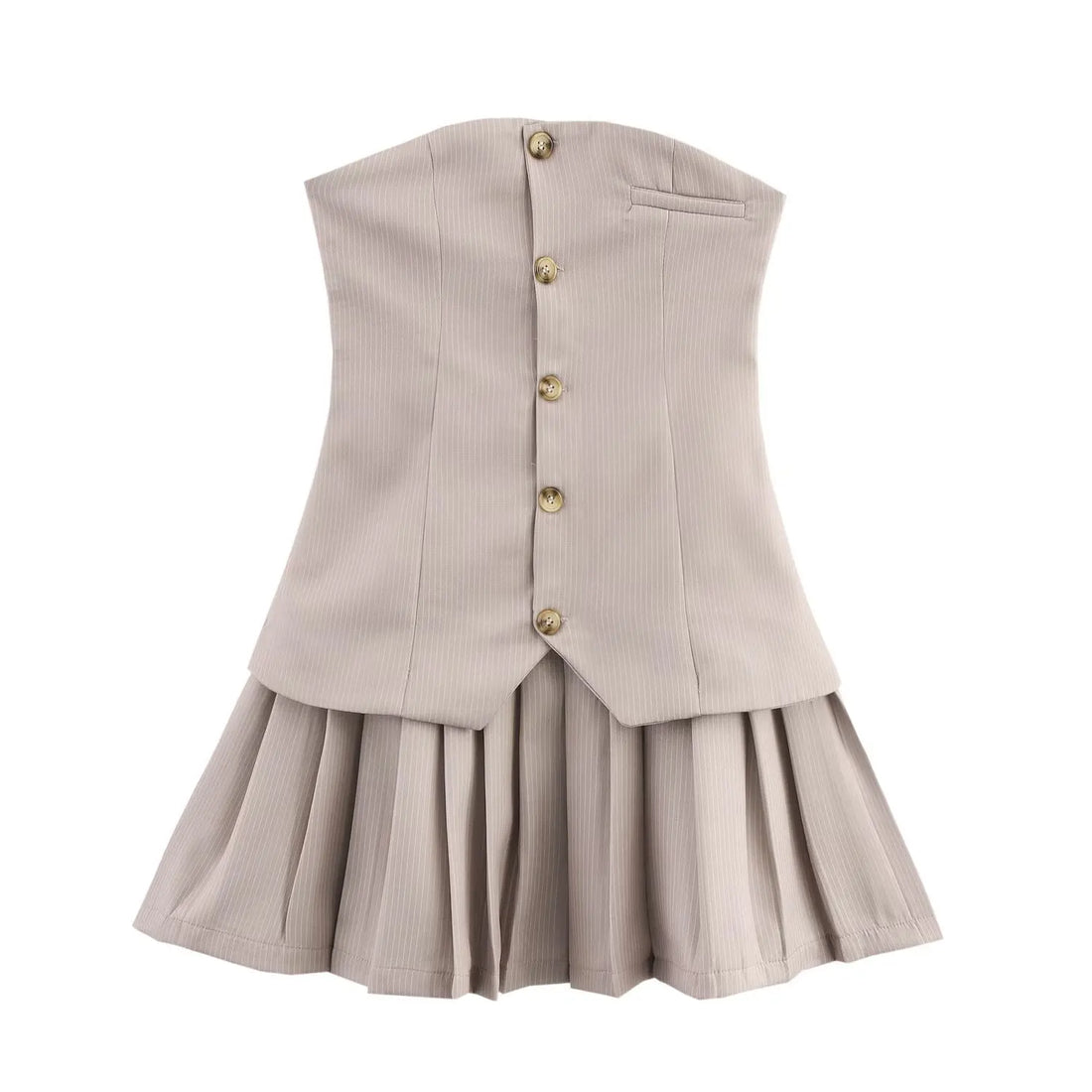 Women A-line Pleated Dress - Khaki dress / L