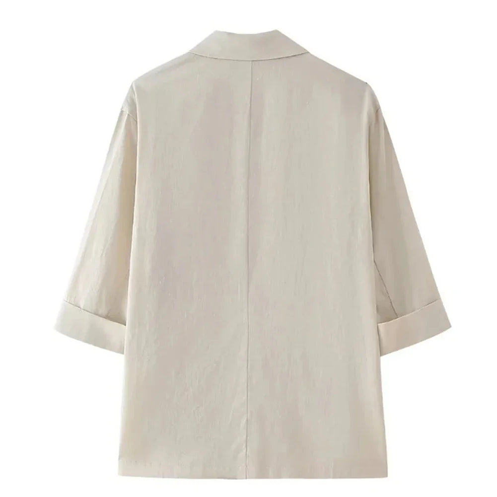 Women Autumn Wrinkle Double Breasted Blazer And Pants Suit