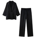 Women Autumn Wrinkle Double Breasted Blazer And Pants Suit - as picture 5 / XS / CHINA
