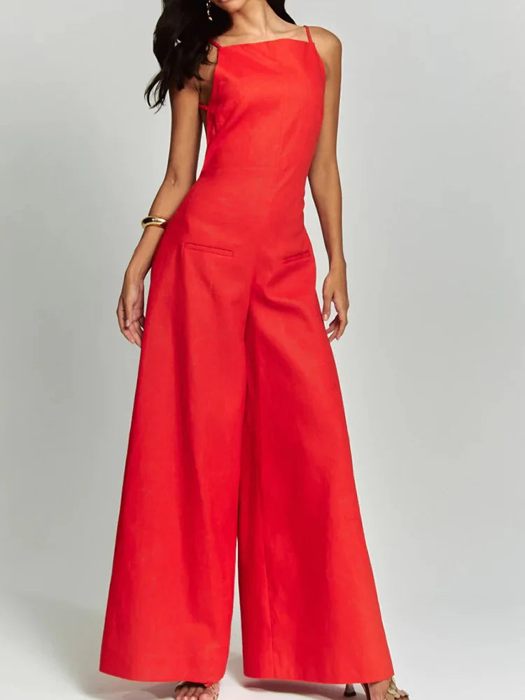 Women Backless Simple Solid Jumpsuits