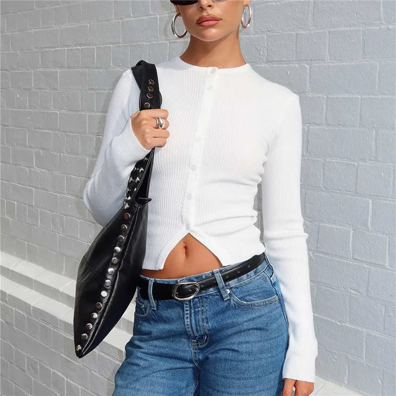 Women Basic Cardigan Slim Fit T Shirt Blouse