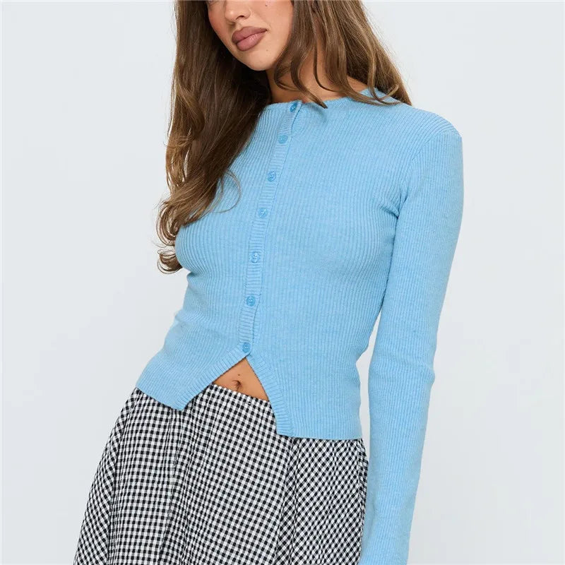 Women Basic Cardigan Slim Fit T Shirt Blouse - E / L