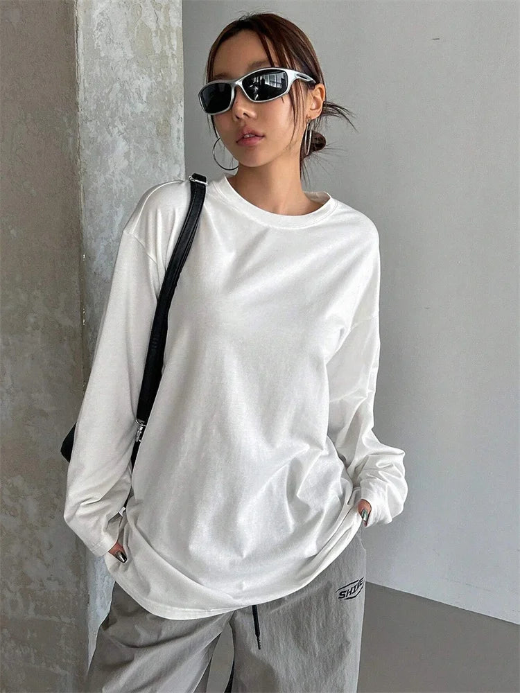Women Basic Long Sleeve Loose O-neck T-shirt - Other