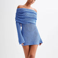Women Bodycon Knitted Mini Dress - Blue / S