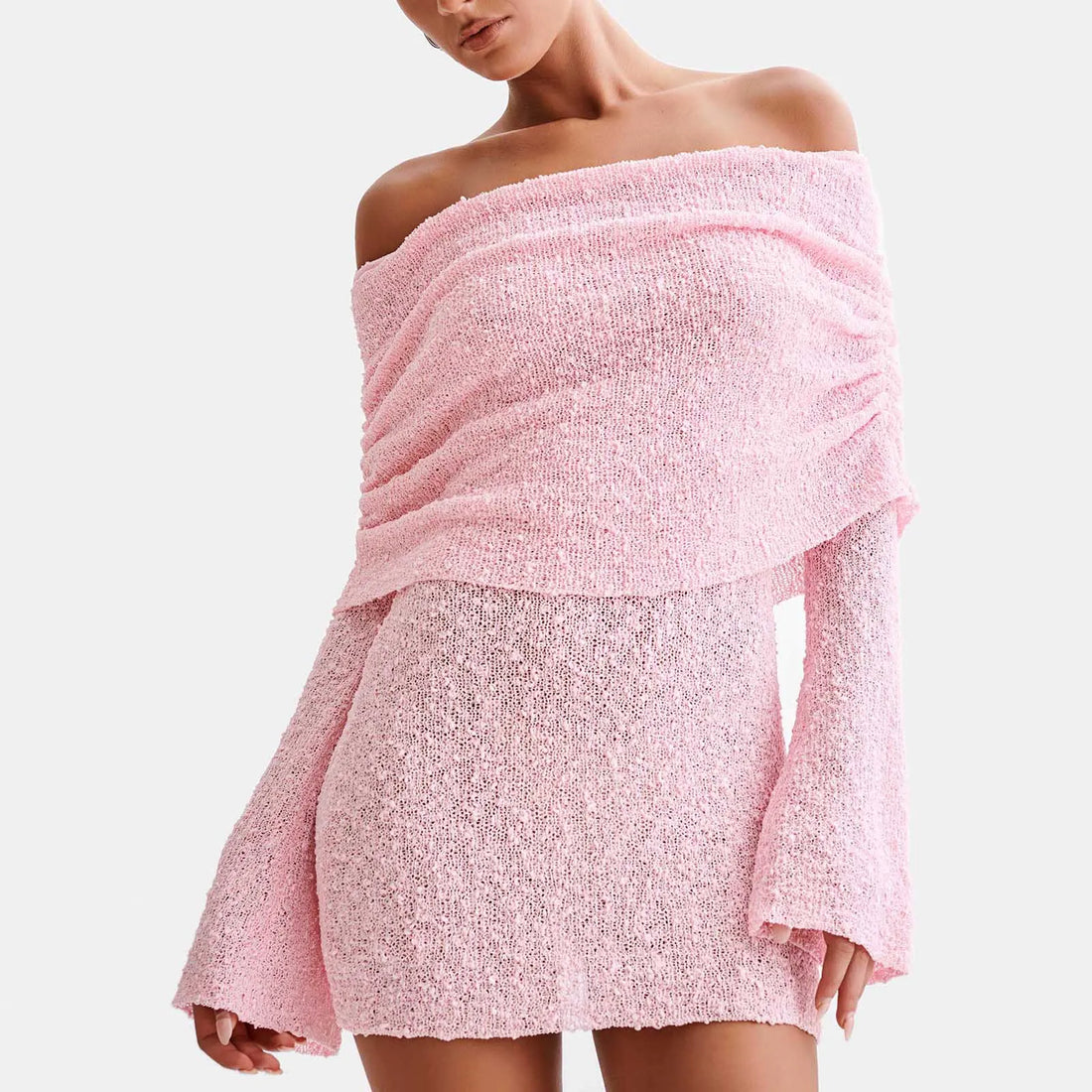 Women Bodycon Knitted Mini Dress - Pink / M